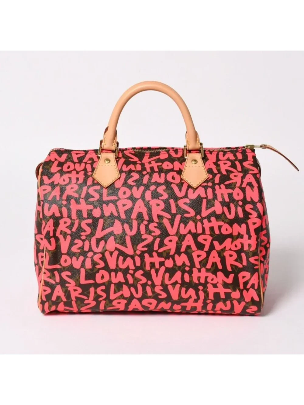 Louis Vuitton Monogram Graffiti Speedy 30 Handbag Pink Vachetta Leather
